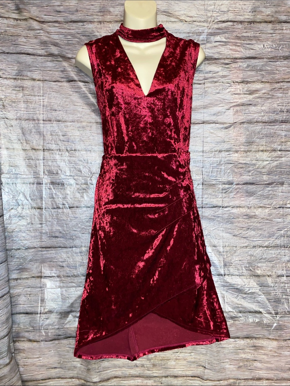 Charlotte Russe Velvet Plunging Neckline Mini Dress With Chocker Detail